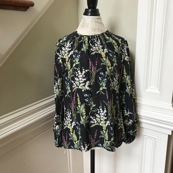 Charlotte Brody Keyhole Blouse Shirt  Top Womens Medium Black Floral Long Sleeve - Picture 2 of 10